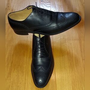 BARKER ENGLAND MEN'S BLACK LEATHER WINGTIP OXFORDS SIZE 15 G MADE IN ENGLAND